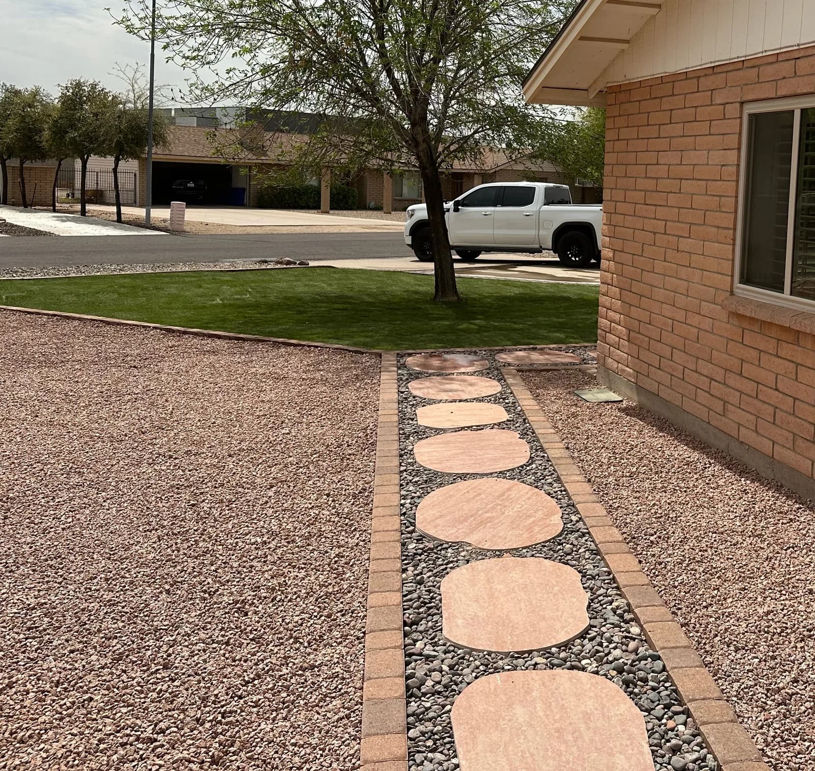Turf lawn with paver borders